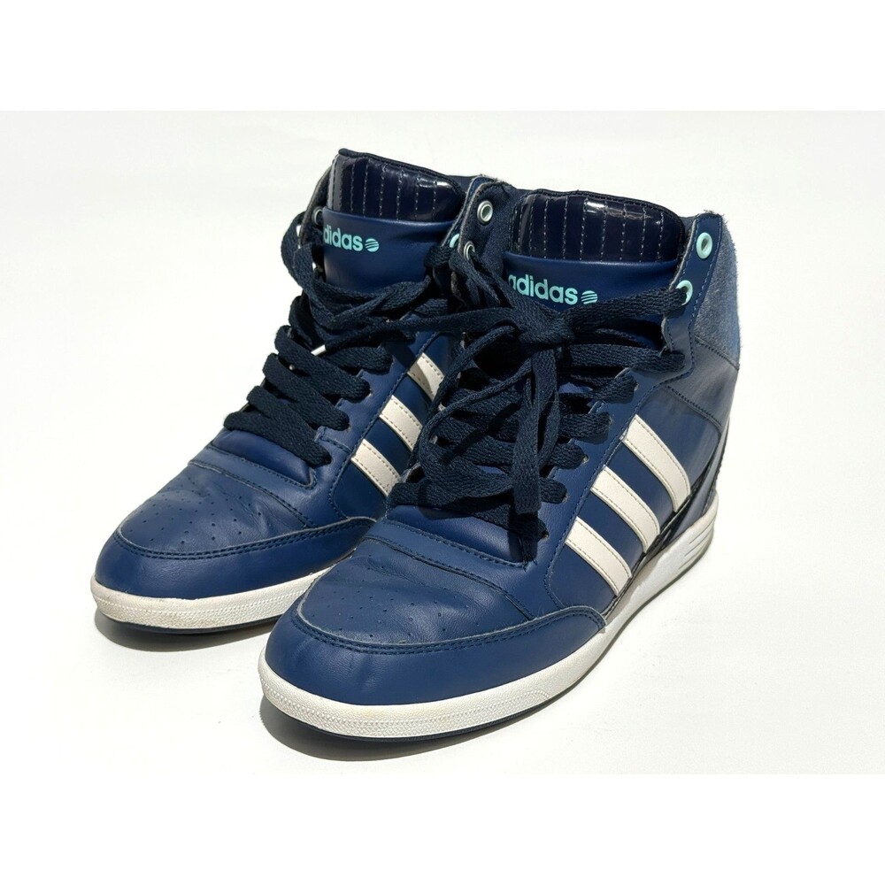 Adidas Neo Super High Wedge Trainers Womens US 8 Navy Blue White Shoes READ